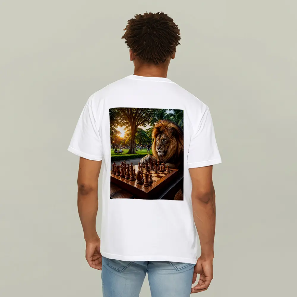 Lion Playing Chess in Sunny Park – T-Shirts
