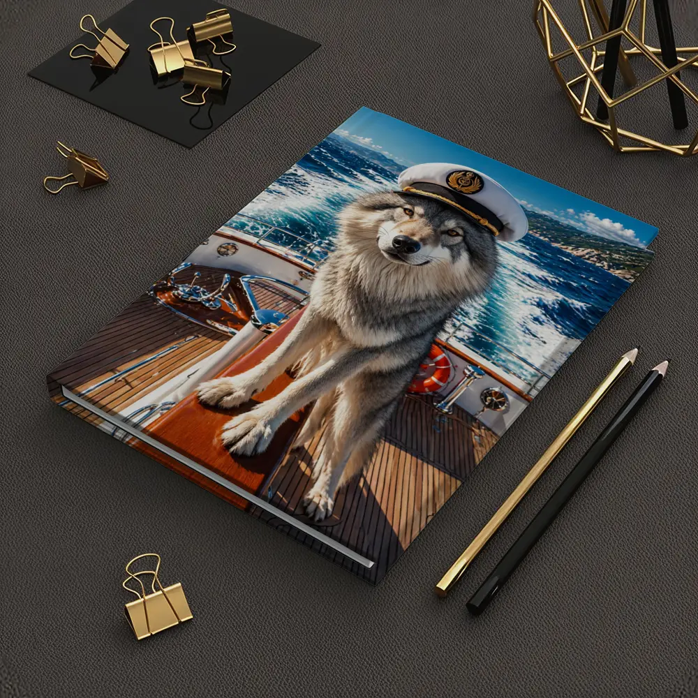 Wolf Captain Wearing Hat on Yacht – Notebooks