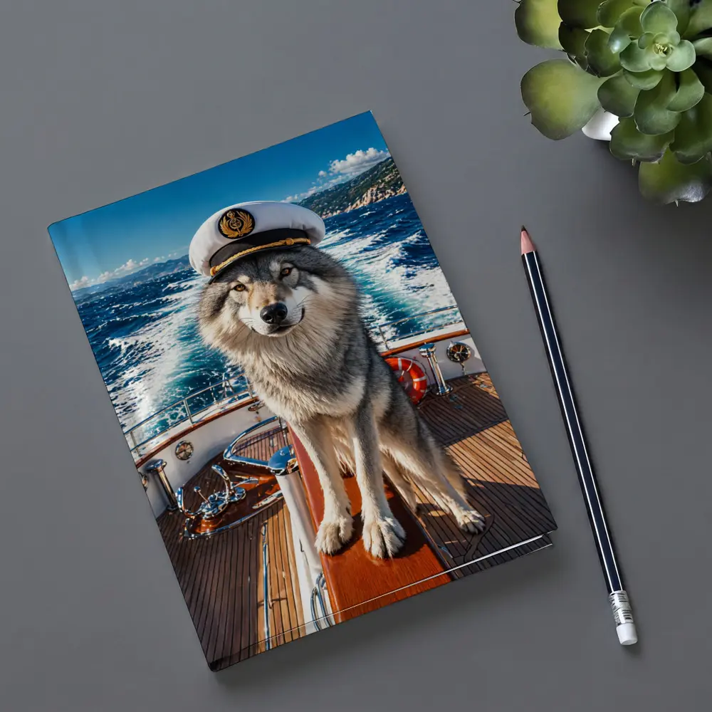 Wolf Captain Wearing Hat on Yacht – Notebooks