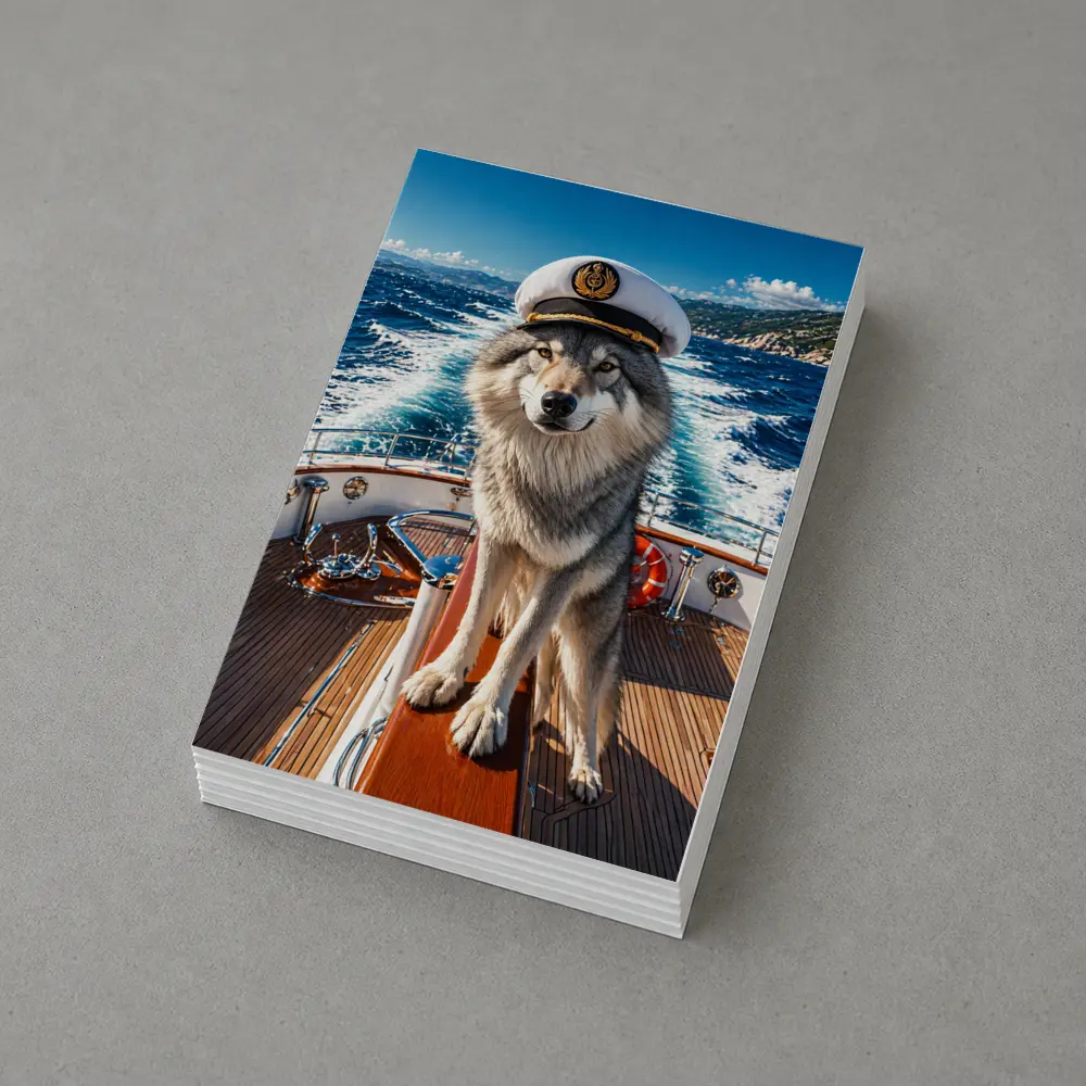 Wolf Captain Wearing Hat on Yacht – Postcards