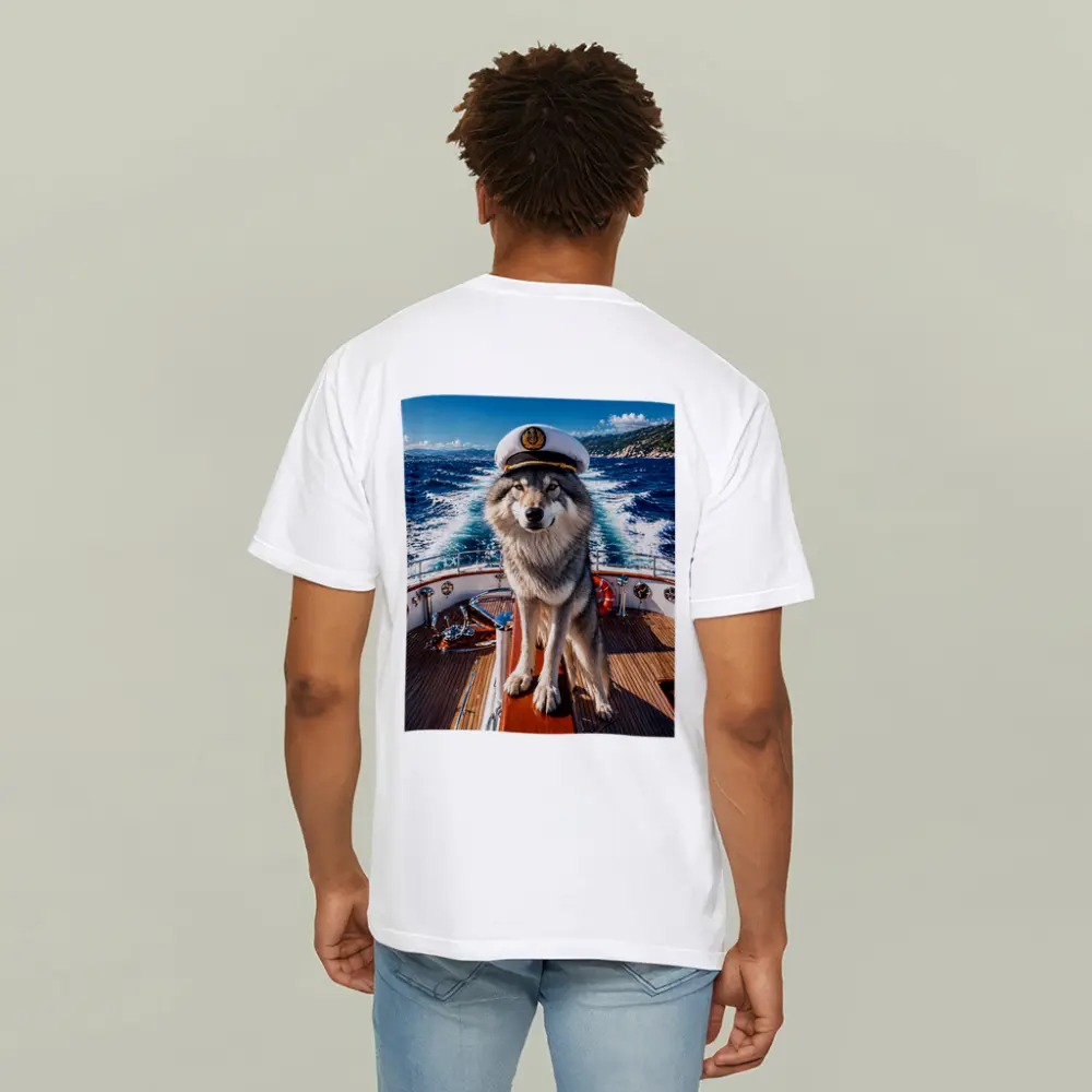 Wolf Captain Wearing Hat on Yacht – T-Shirts
