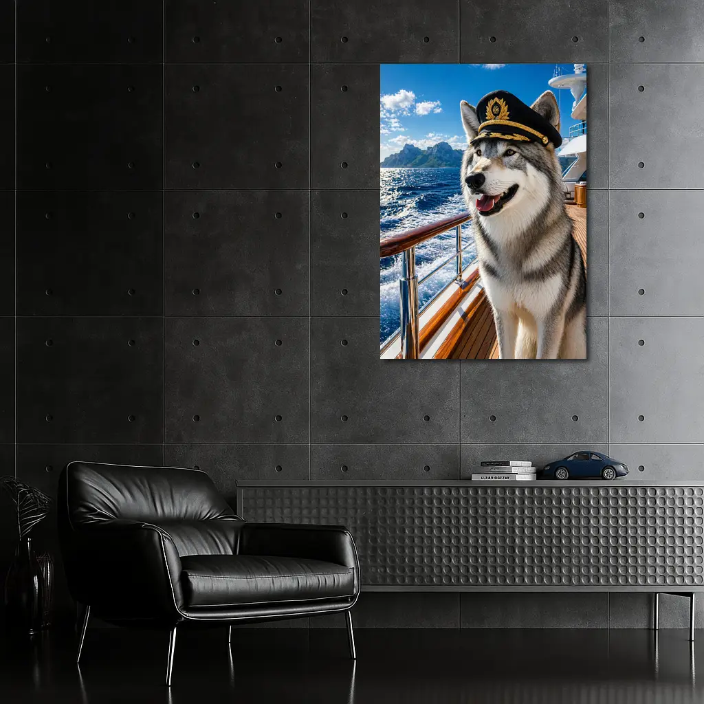 Siberian Husky Captain on Luxury Yacht – Wall Art