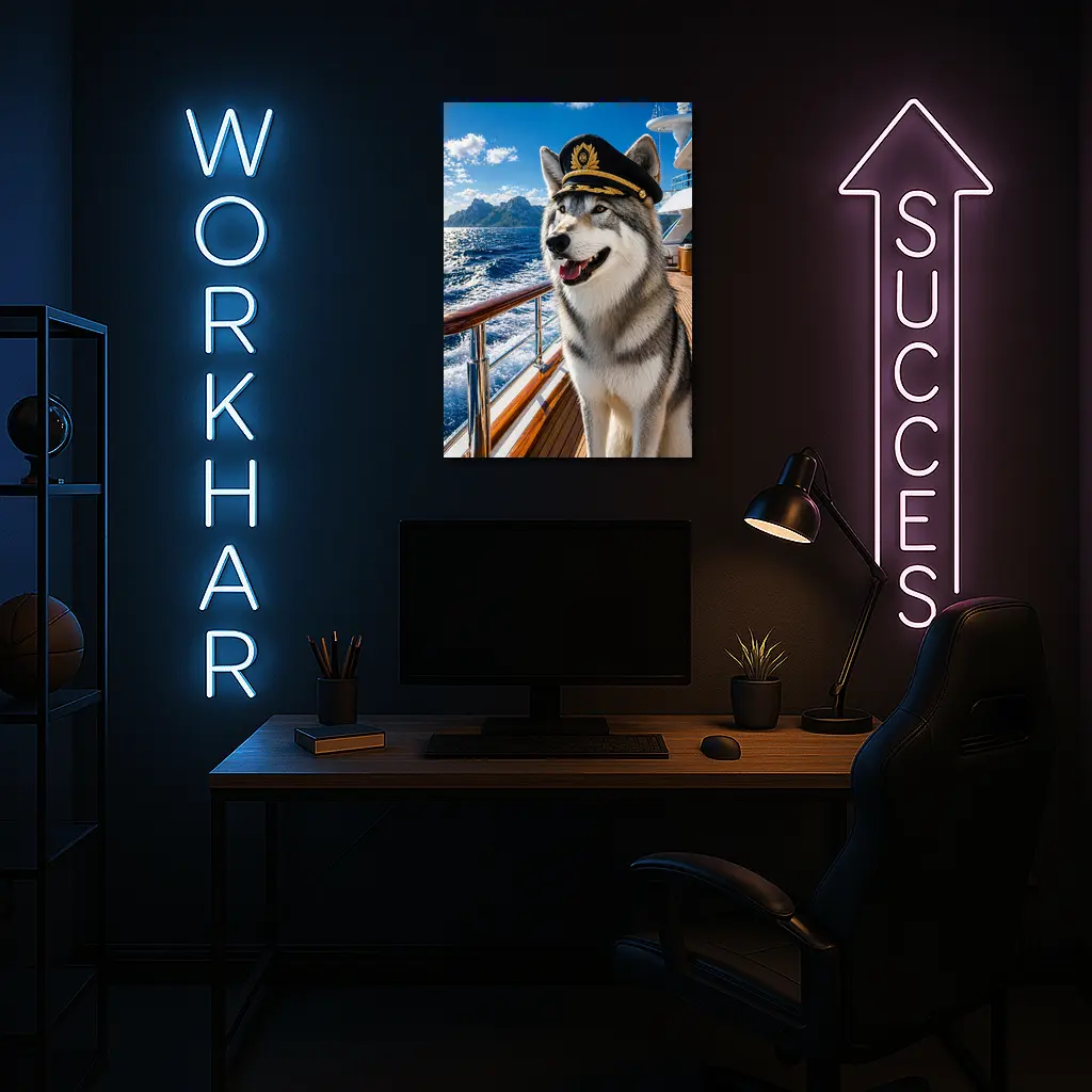 Siberian Husky Captain on Luxury Yacht – Wall Art