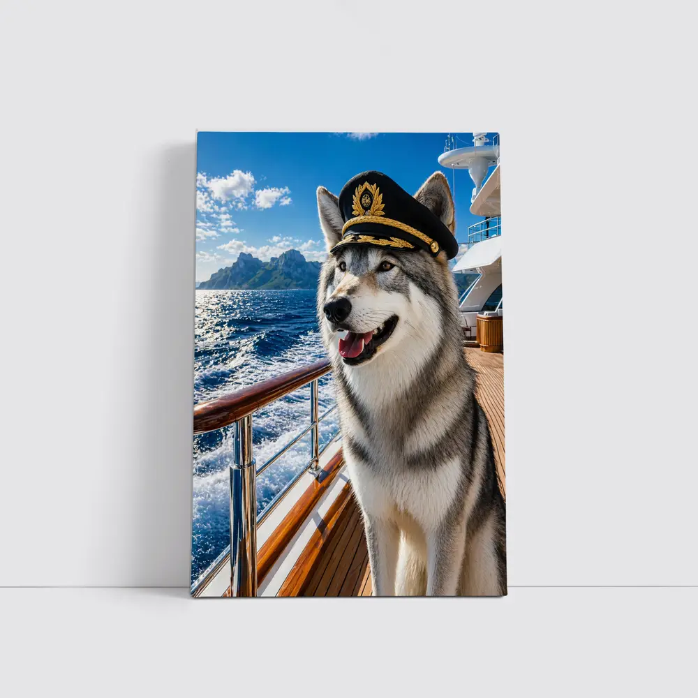 Siberian Husky Captain on Luxury Yacht – Wall Art