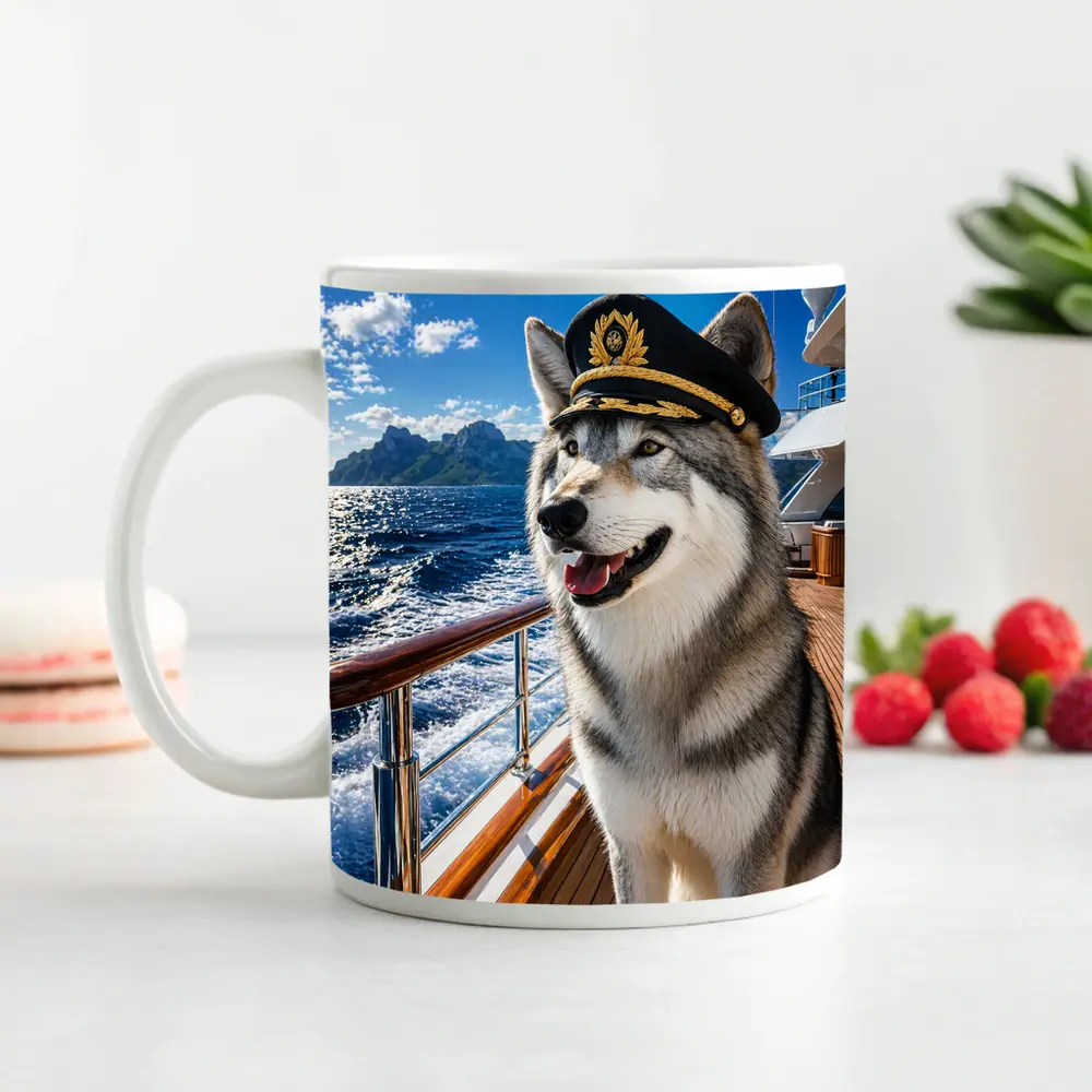 Siberian Husky Captain on Luxury Yacht – Mugs