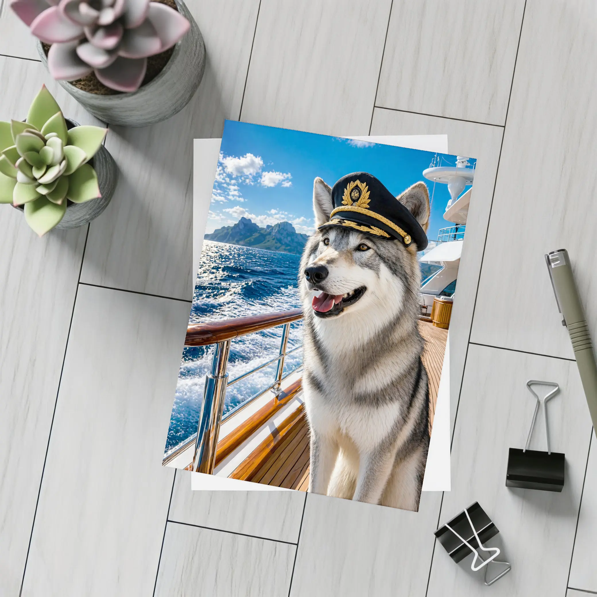 Siberian Husky Captain on Luxury Yacht – Postcards