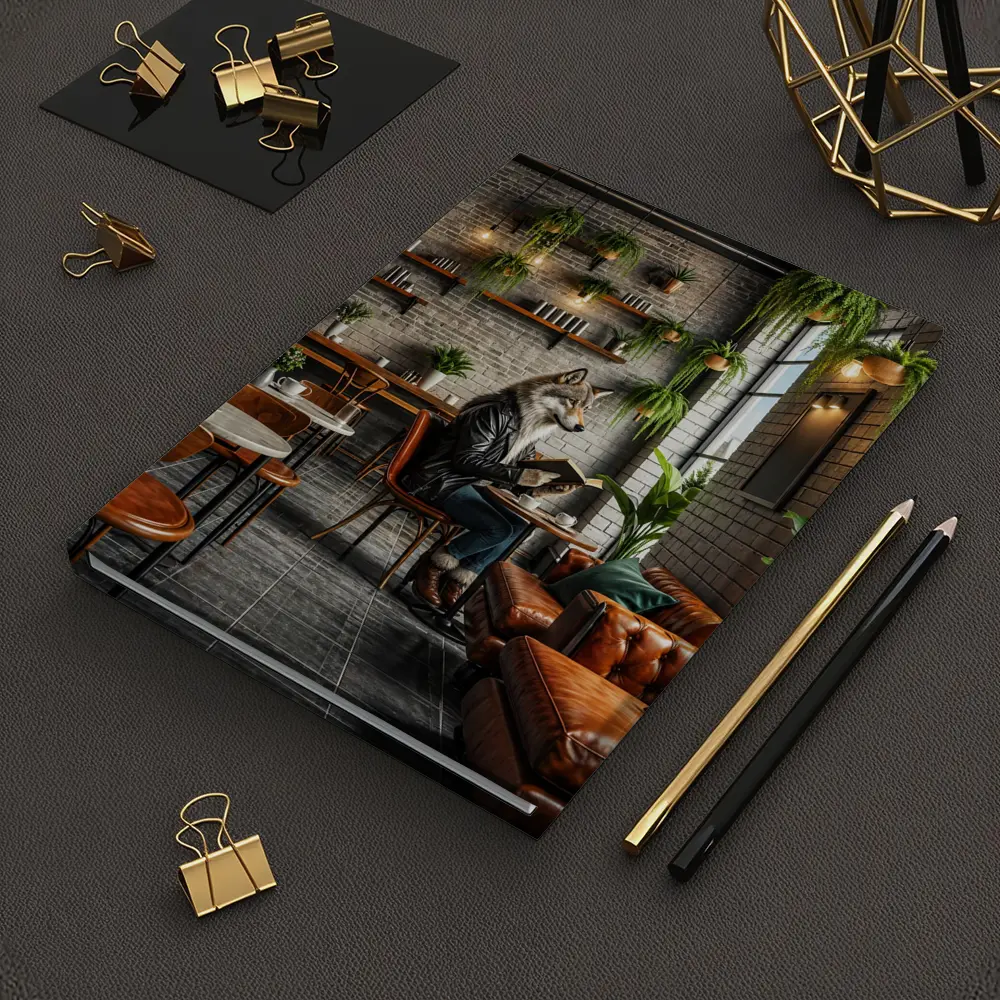 Wolf Reading Book In Stylish Cafe – Notebooks
