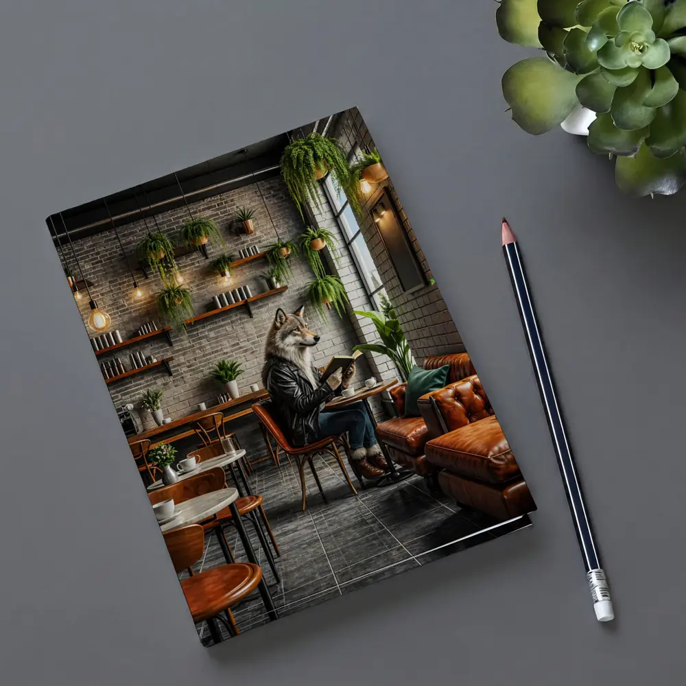 Wolf Reading Book In Stylish Cafe – Notebooks