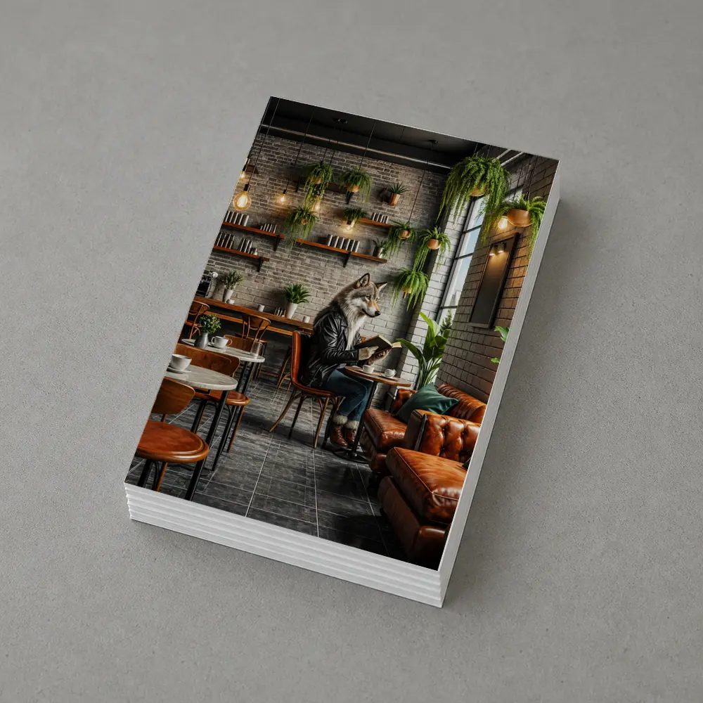 Wolf Reading Book In Stylish Cafe – Postcards
