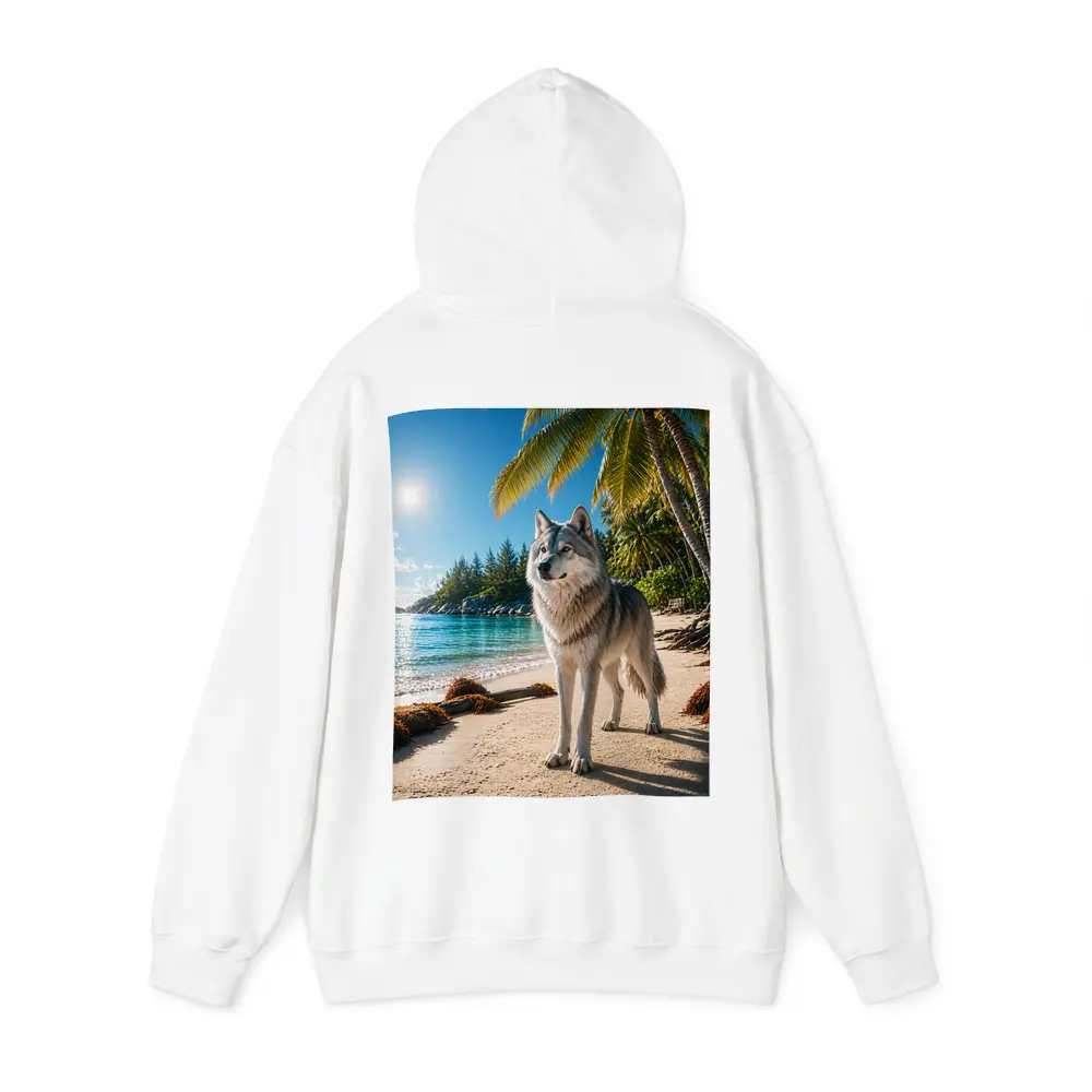Wolf Standing on Tropical Sandy Beach – Hoodies