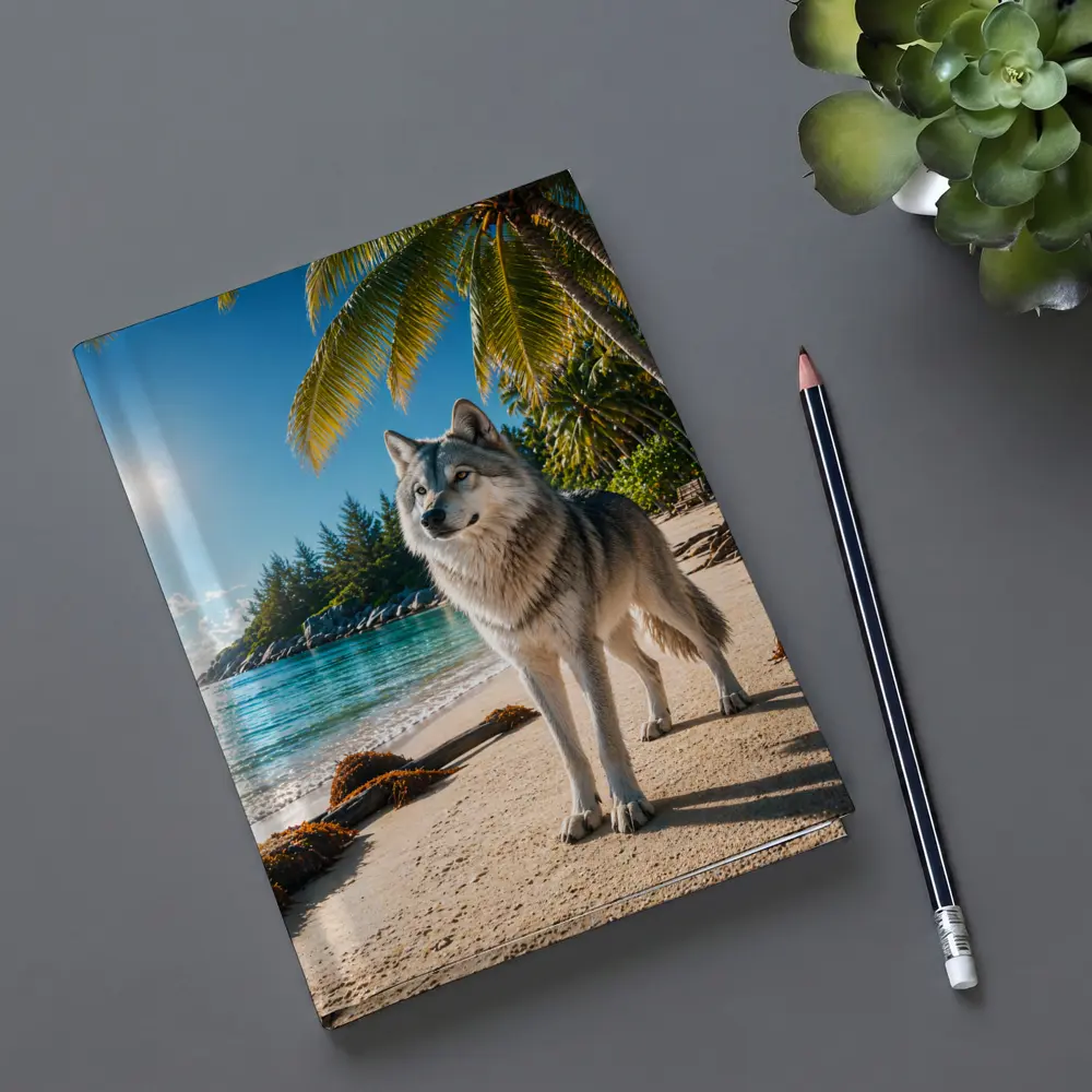 Wolf Standing on Tropical Sandy Beach – Notebooks