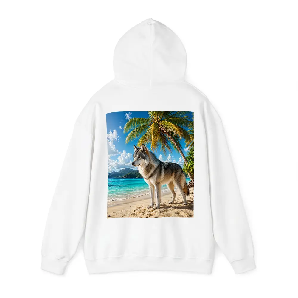 Wolf Standing On Tropical Beach Palm Trees – Hoodies