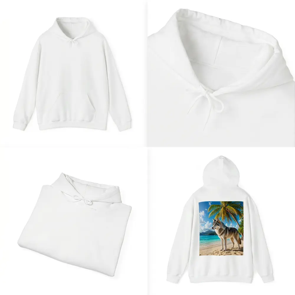 Wolf Standing On Tropical Beach Palm Trees – Hoodies