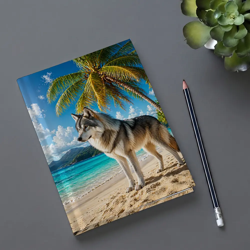 Wolf Standing On Tropical Beach Palm Trees – Notebooks
