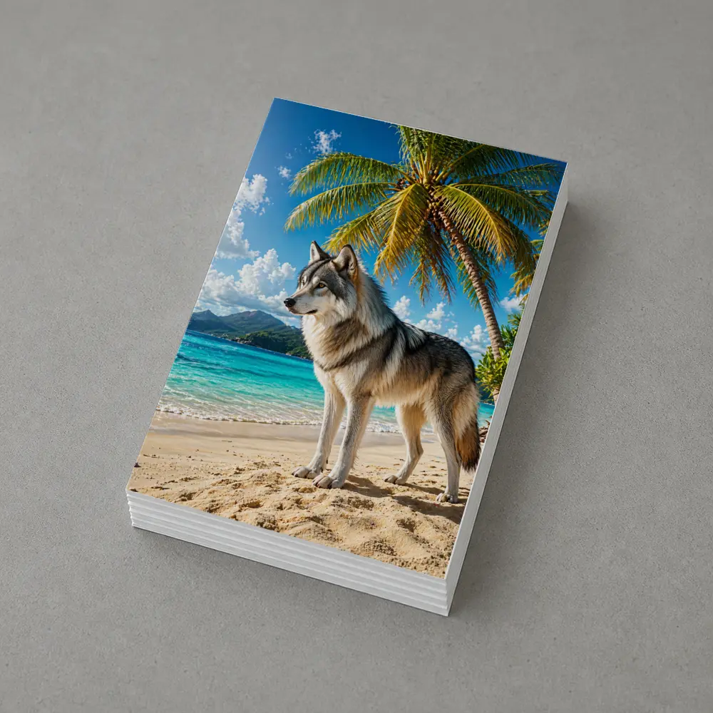 Wolf Standing On Tropical Beach Palm Trees – Postcards