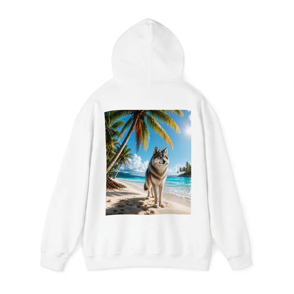 Wolf Standing on Sunny Tropical Beach – Hoodies