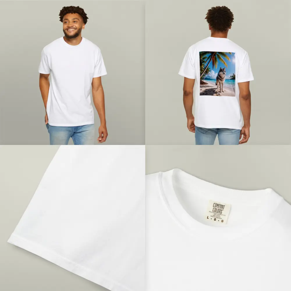 Wolf Standing on Sunny Tropical Beach – T-Shirts