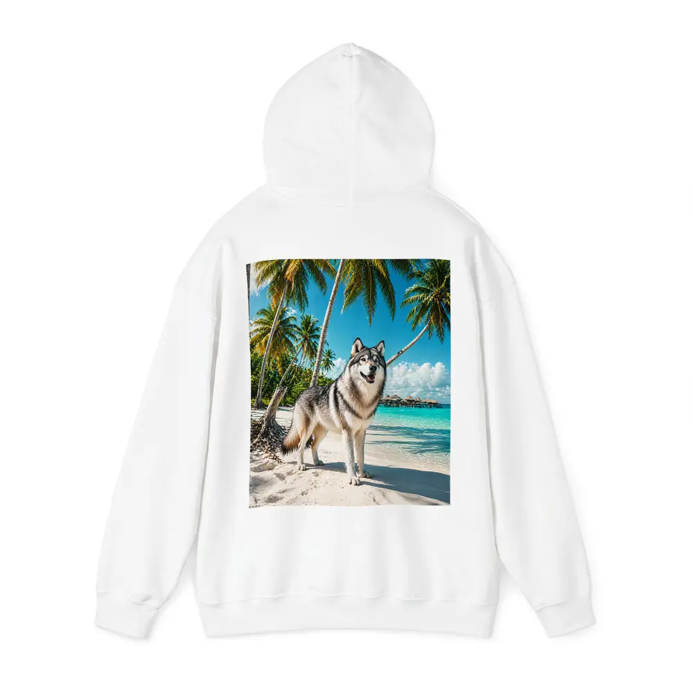 Wolf Standing on Tropical Beach Palm Trees – Hoodies