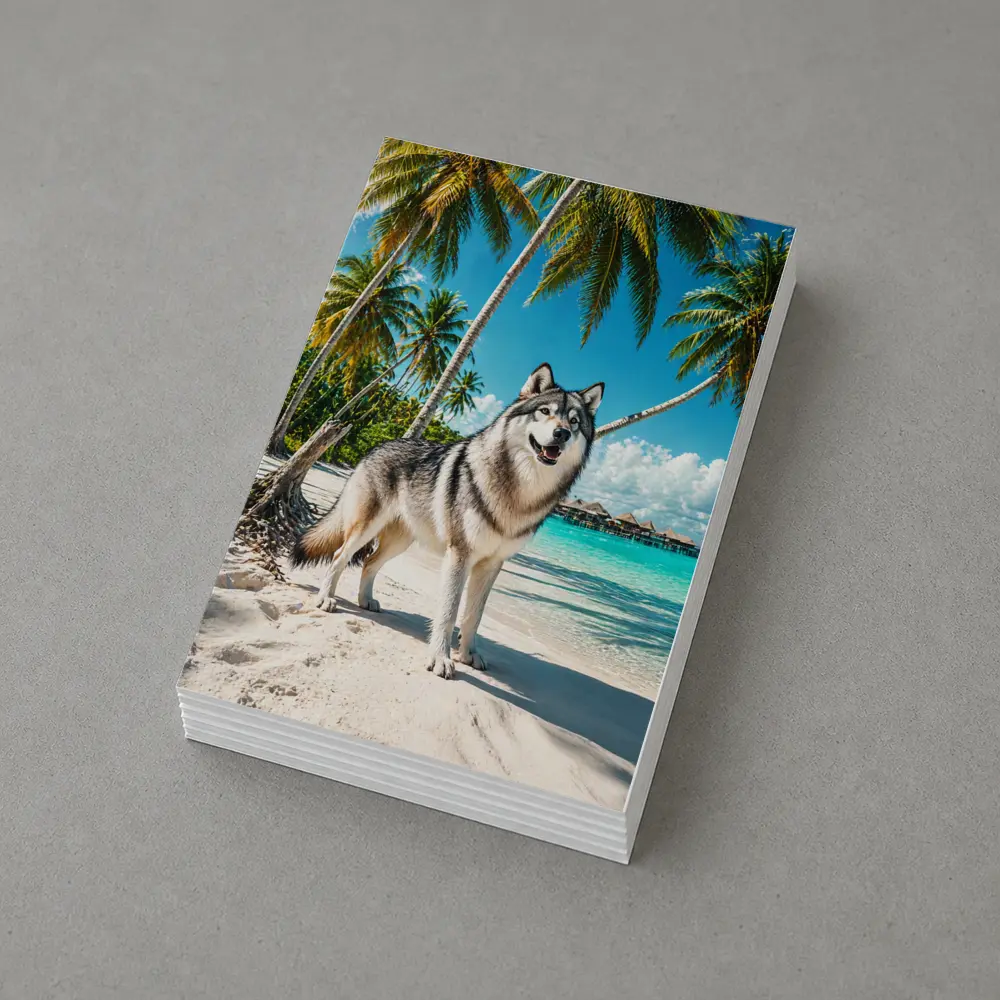Wolf Standing on Tropical Beach Palm Trees – Postcards