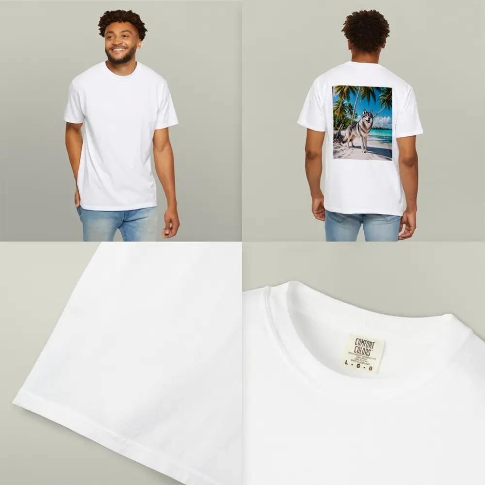 Wolf Standing on Tropical Beach Palm Trees – T-Shirts