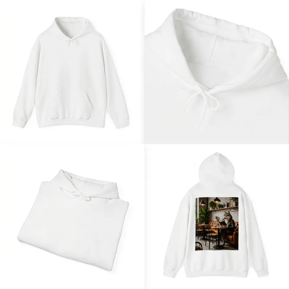 Wolf Reading Book in Industrial Cafe – Hoodies