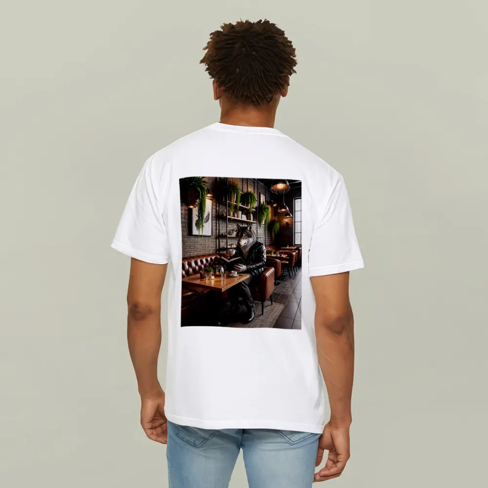 Wolf Reading Book in Cozy Cafe – T-Shirts
