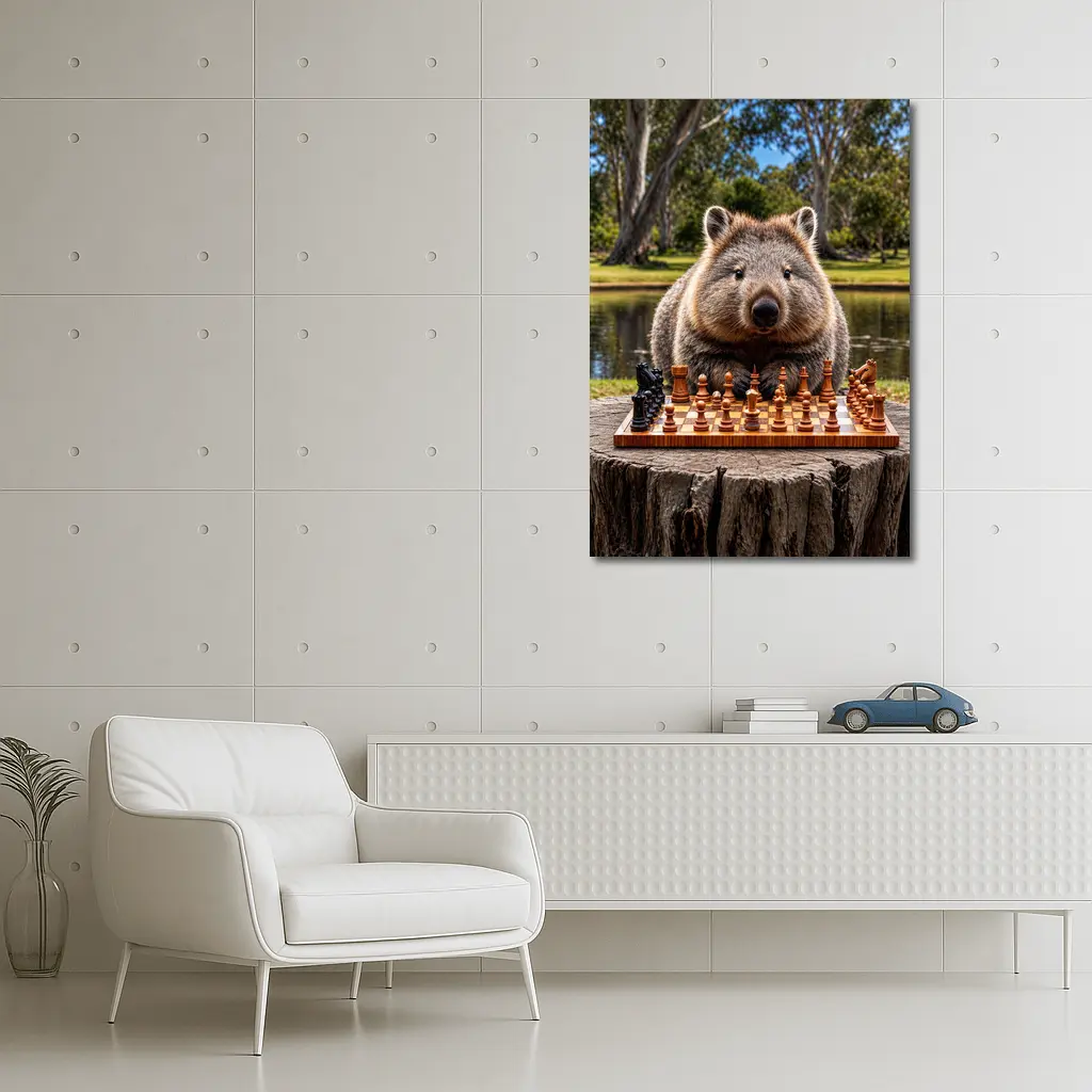 Wombat Playing Chess Outdoors Park Setting – Wall Art