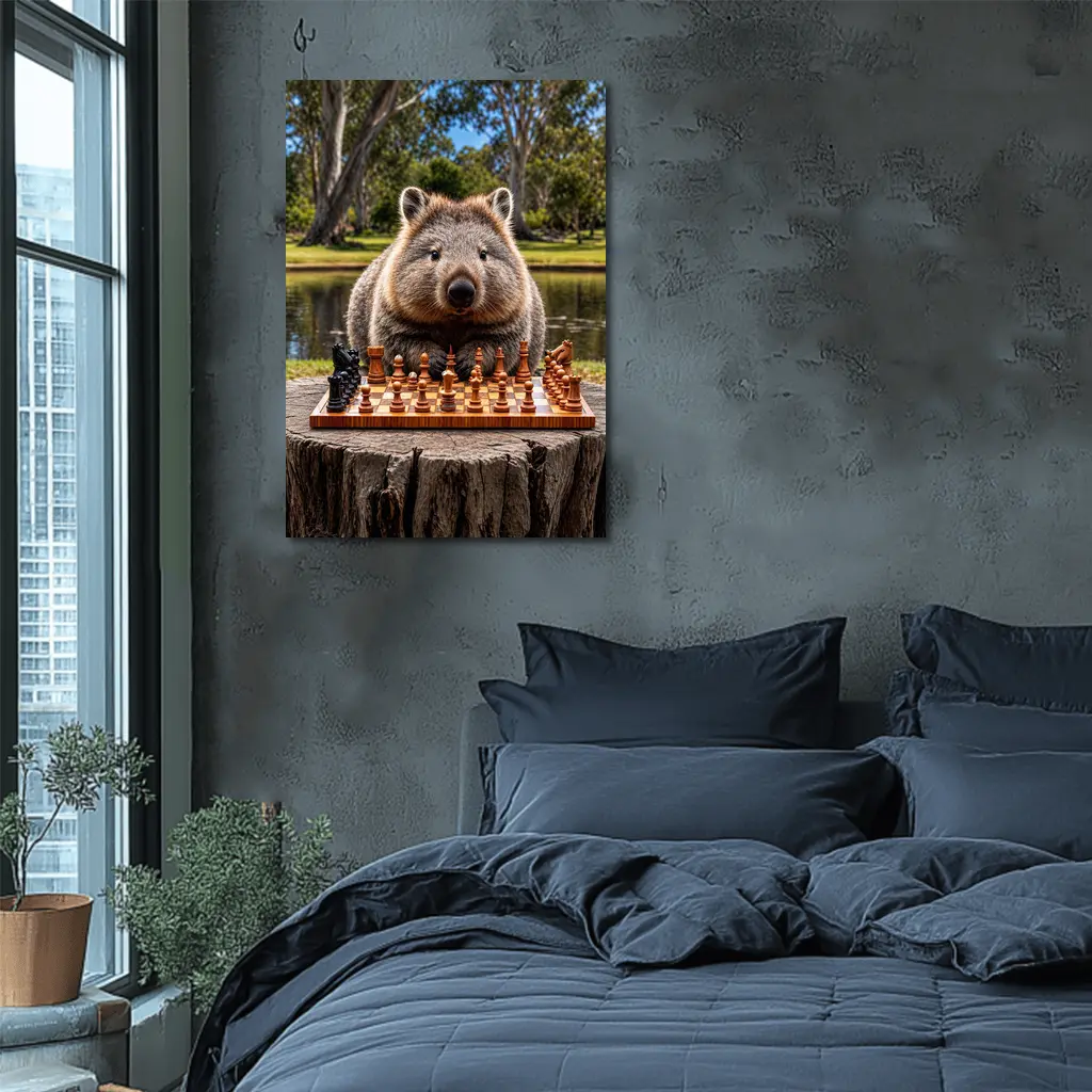 Wombat Playing Chess Outdoors Park Setting – Wall Art