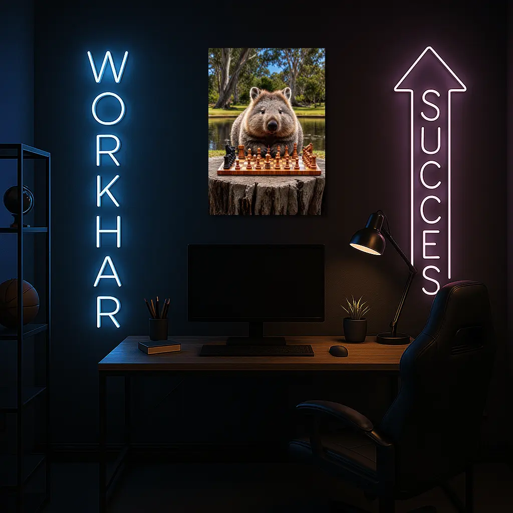 Wombat Playing Chess Outdoors Park Setting – Wall Art
