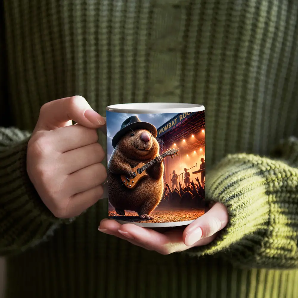 Wombat Rocker Playing Guitar Live Music Club – Mugs
