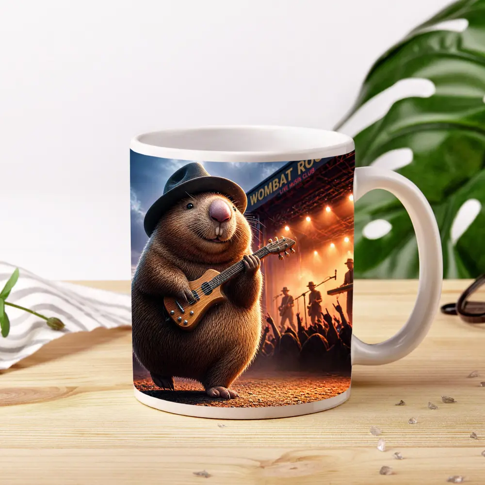 Wombat Rocker Playing Guitar Live Music Club – Mugs