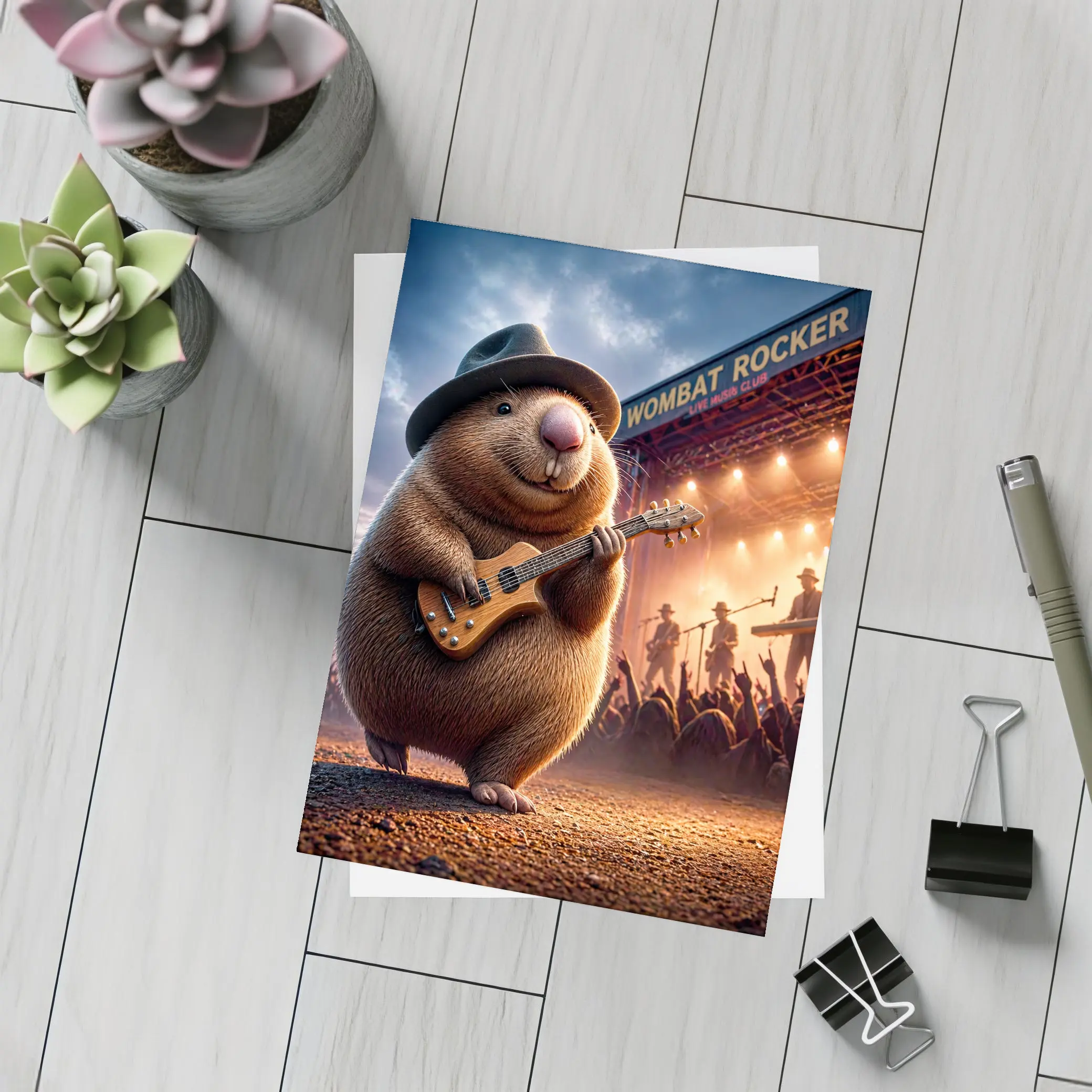 Wombat Rocker Playing Guitar Live Music Club – Postcards