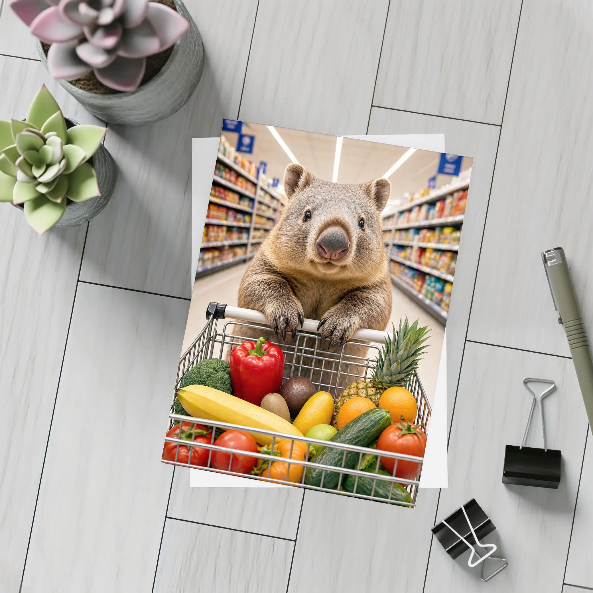 Wombat Shopping Fresh Vegetables Grocery Store – Postcards
