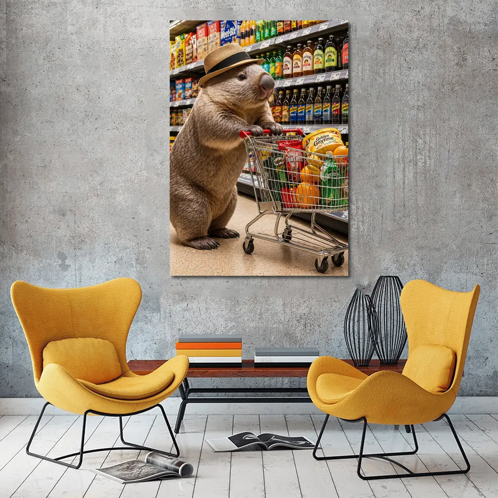 Wombat Shopping Cart Supermarket Grocery Store – Wall Art