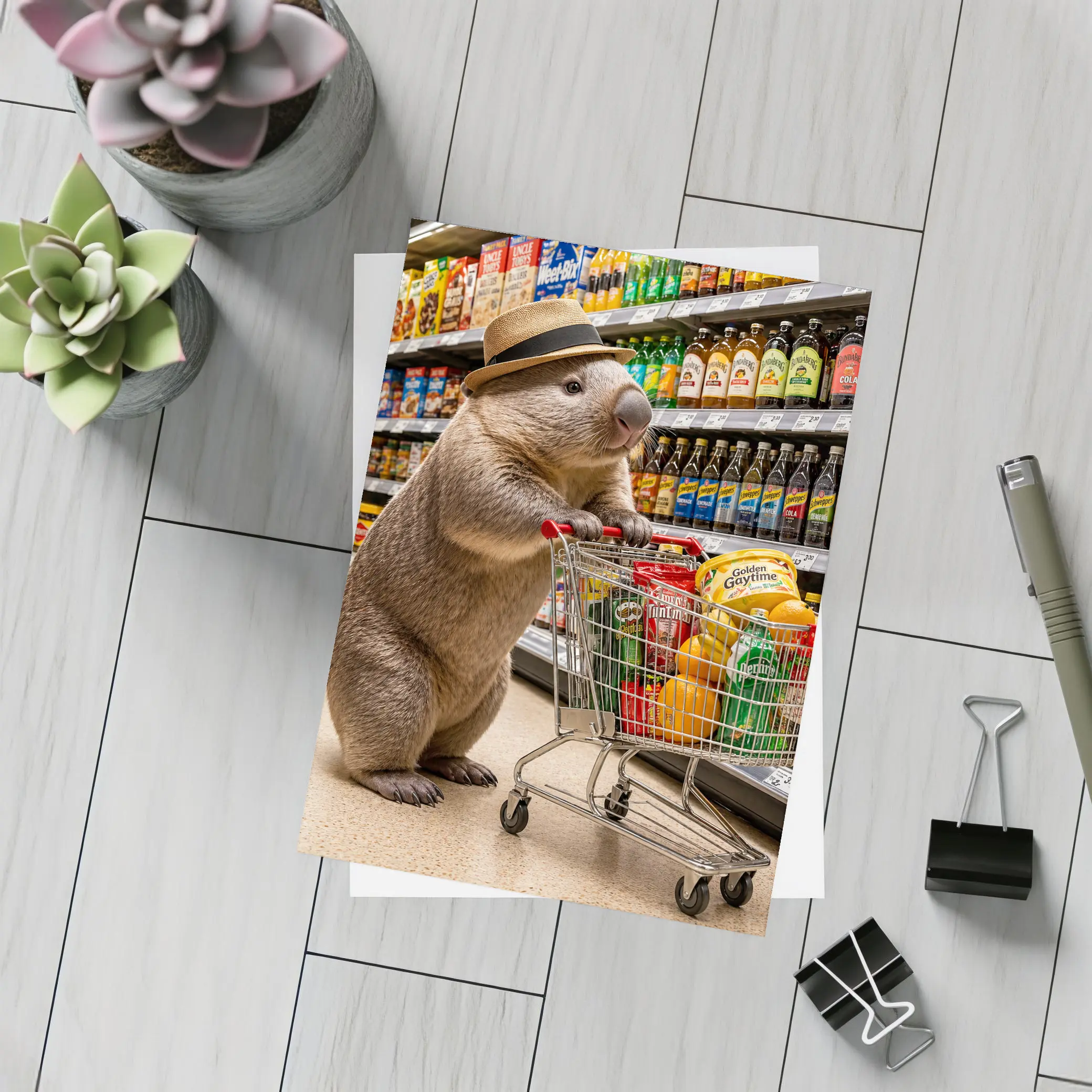 Wombat Shopping Cart Supermarket Grocery Store – Postcards