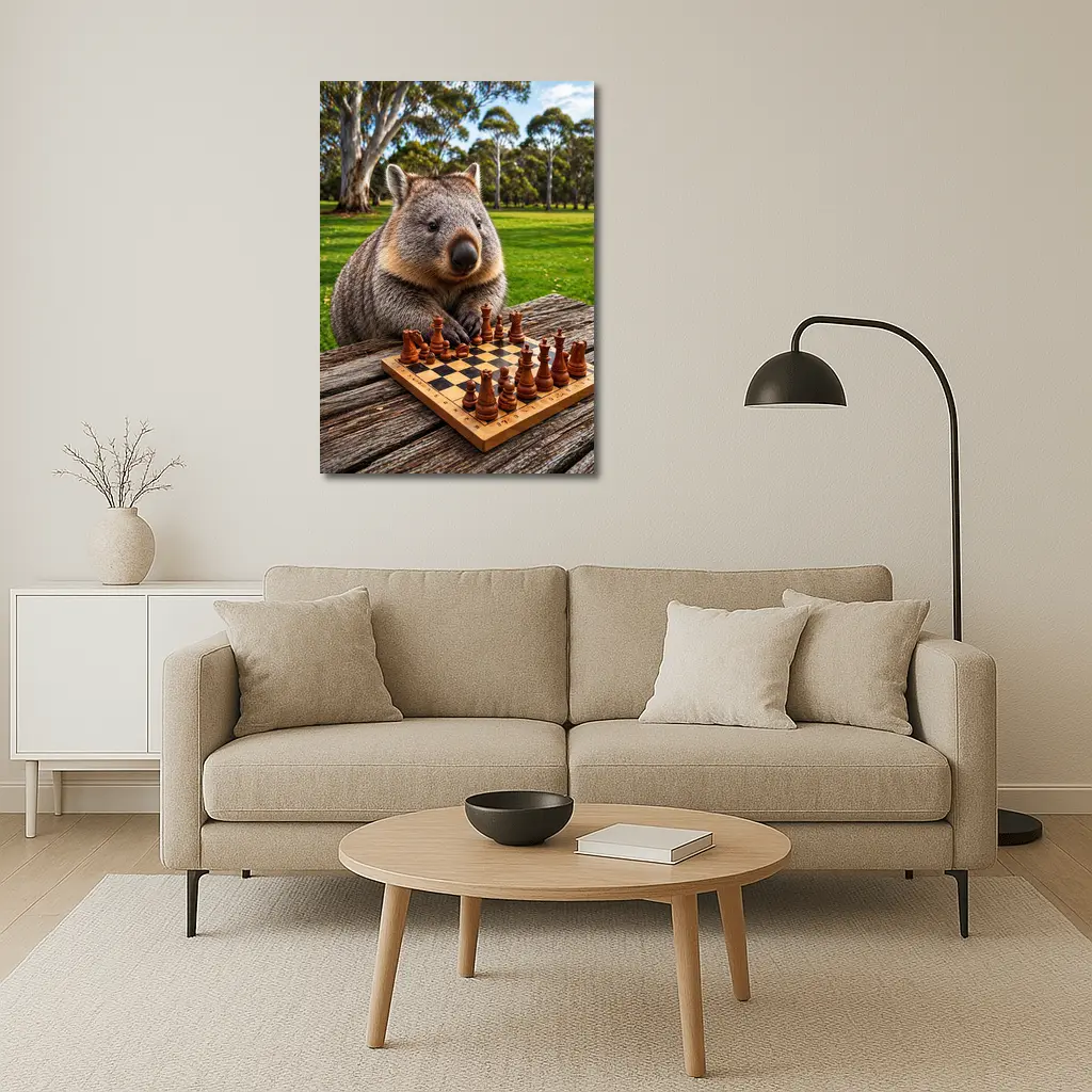 Wombat Playing Chess in Australian Park – Wall Art