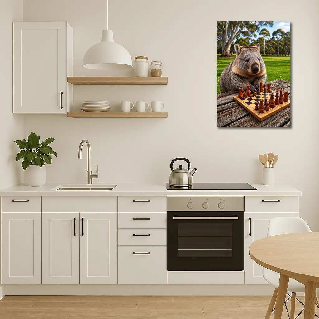 Wombat Playing Chess in Australian Park – Wall Art