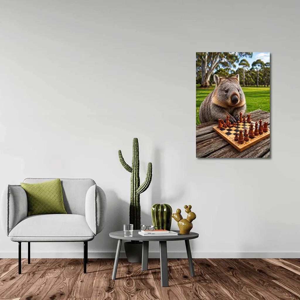 Wombat Playing Chess in Australian Park – Wall Art