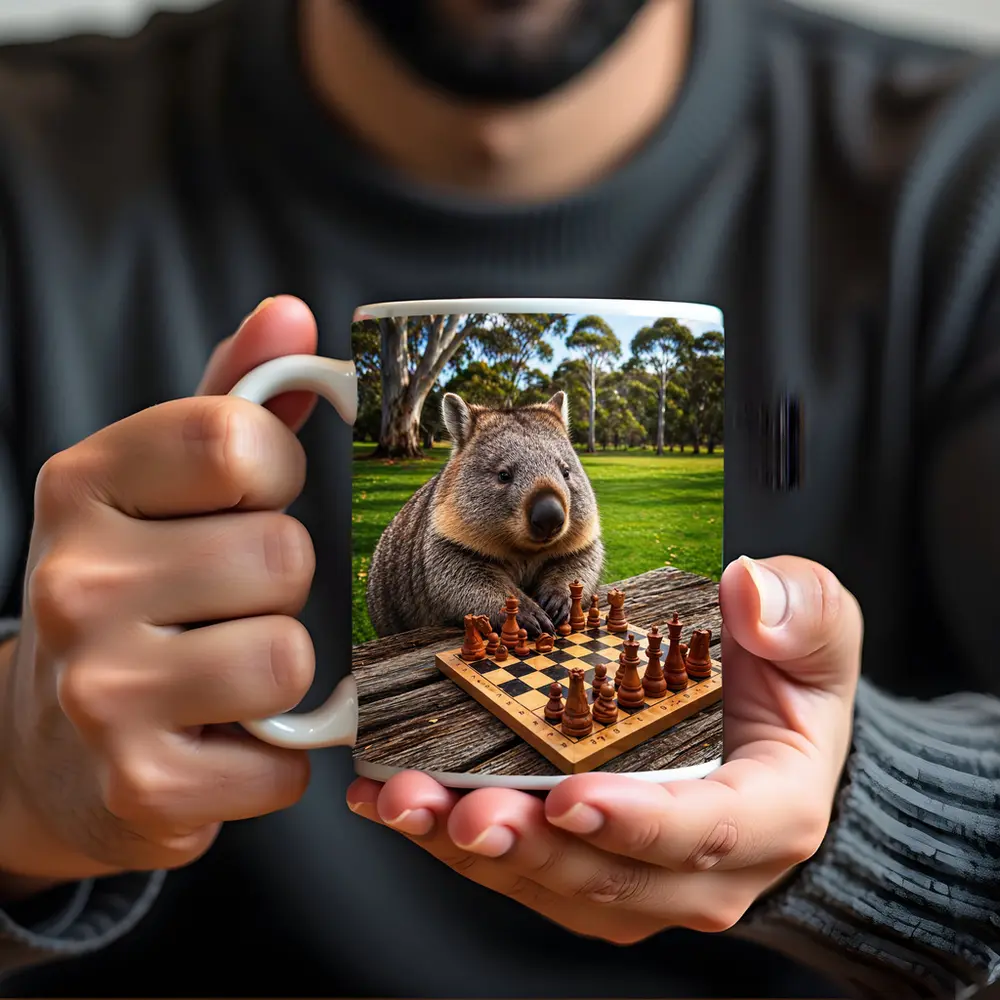 Wombat Playing Chess in Australian Park – Mugs