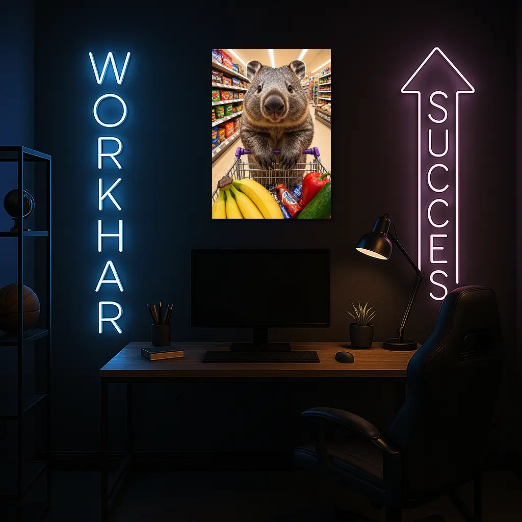 Wombat Grocery Shopping In Supermarket Aisle – Wall Art