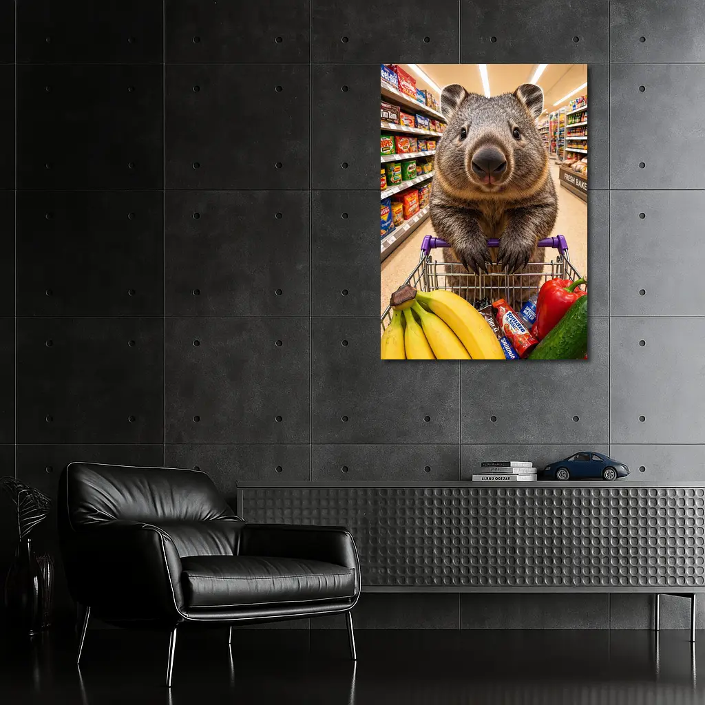 Wombat Grocery Shopping In Supermarket Aisle – Wall Art