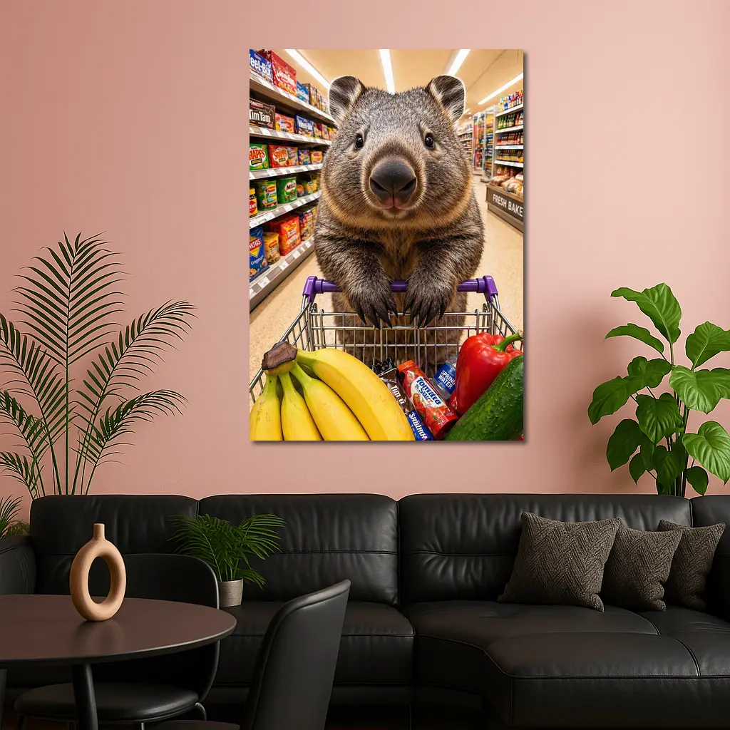 Wombat Grocery Shopping In Supermarket Aisle – Wall Art