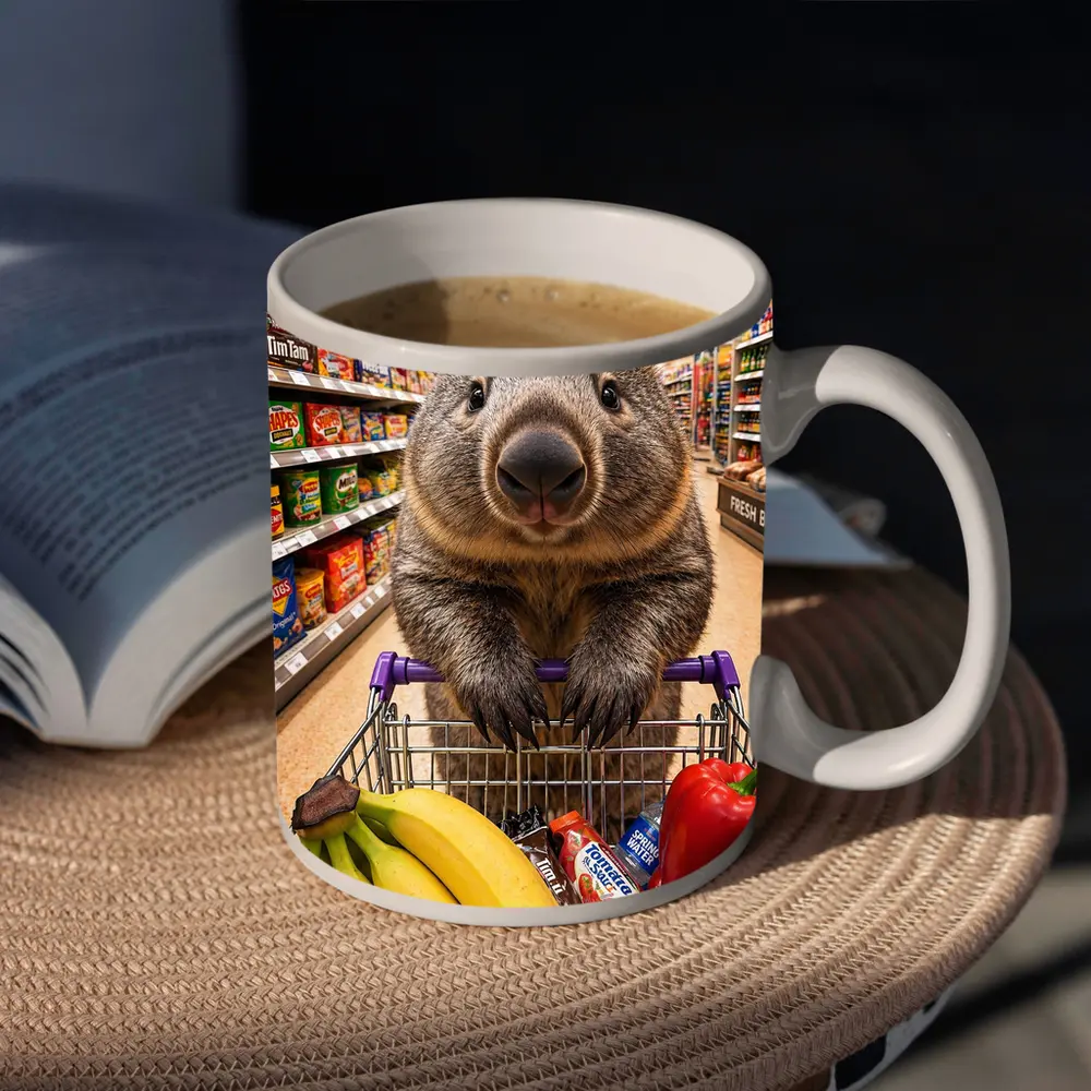 Wombat Grocery Shopping In Supermarket Aisle – Mugs