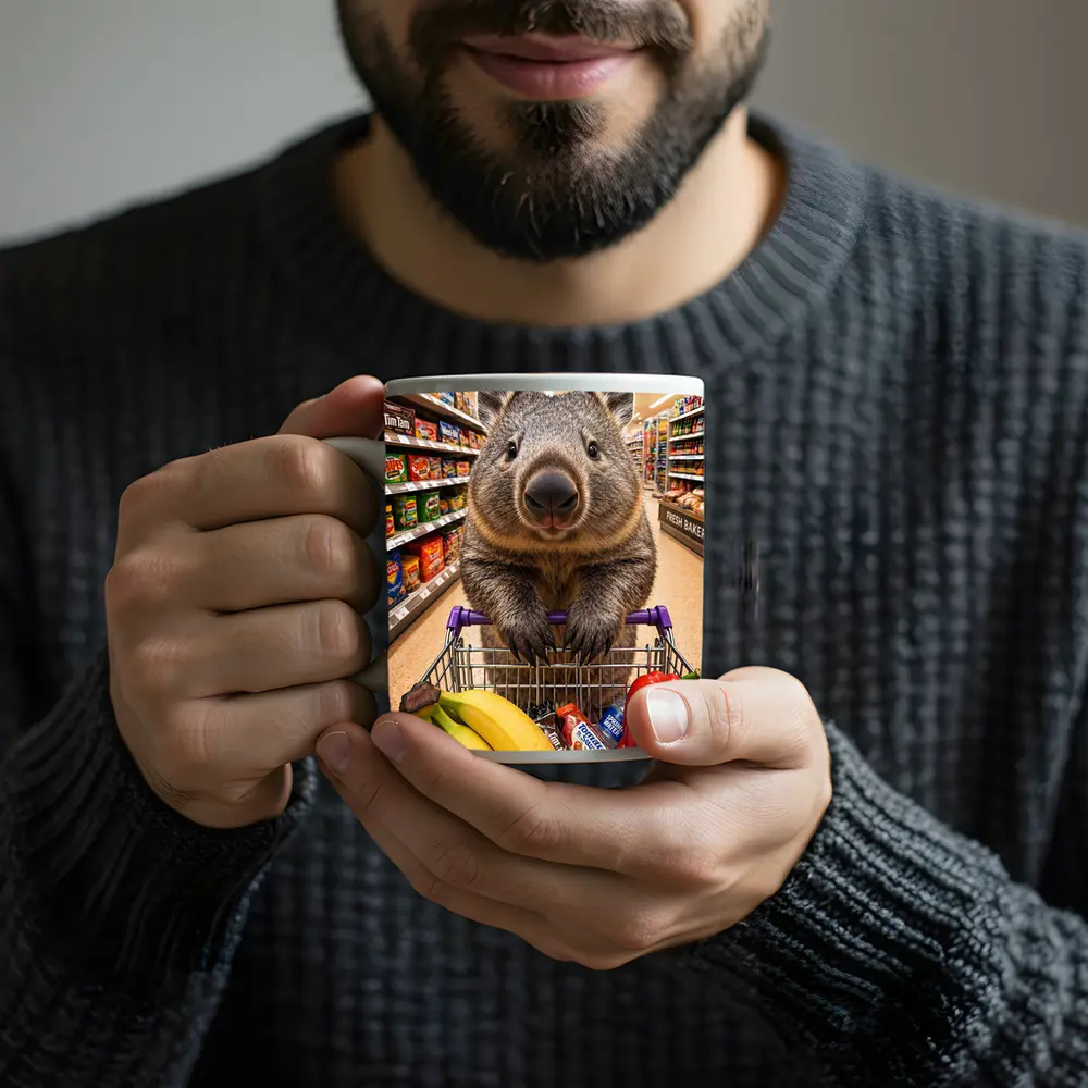 Wombat Grocery Shopping In Supermarket Aisle – Mugs