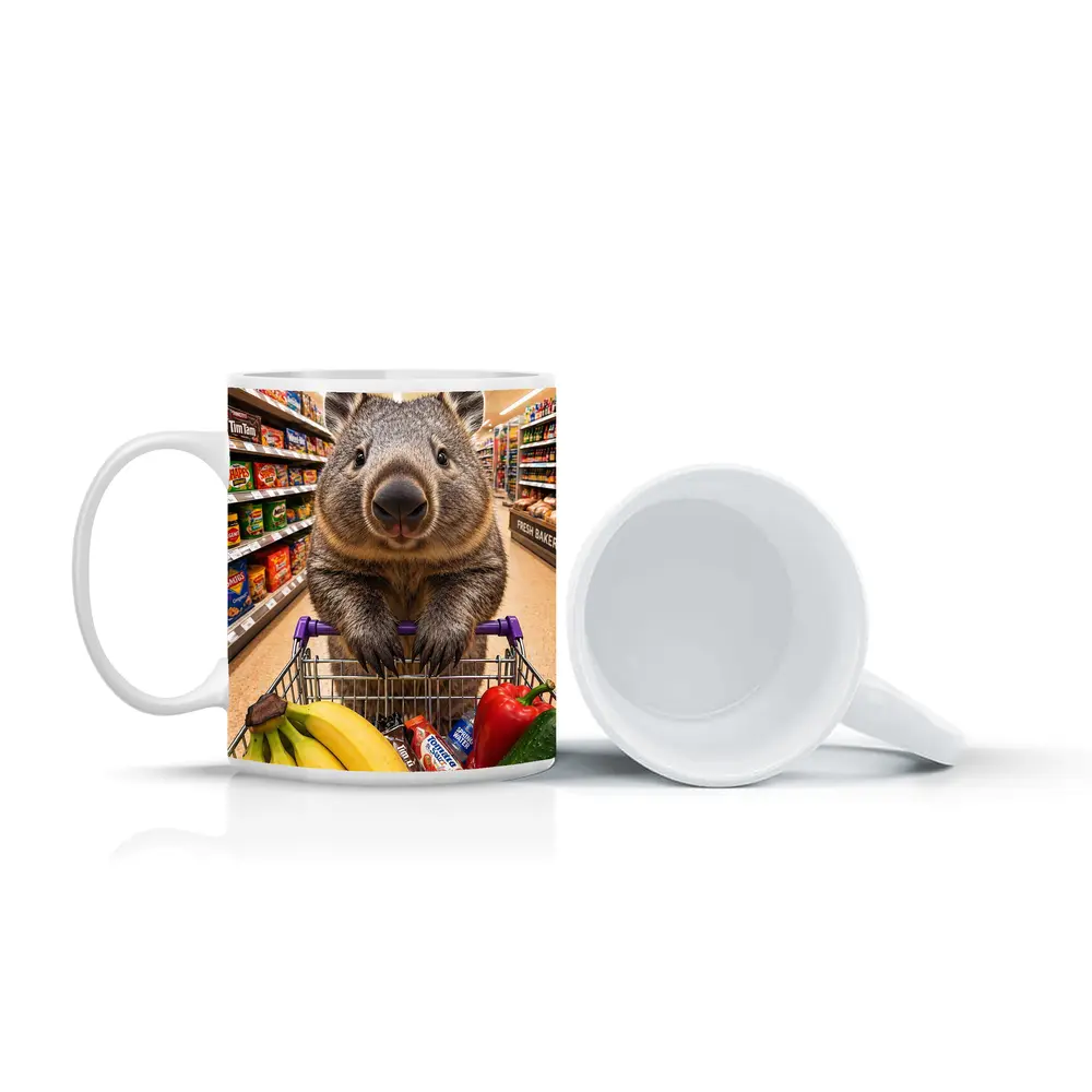 Wombat Grocery Shopping In Supermarket Aisle – Mugs