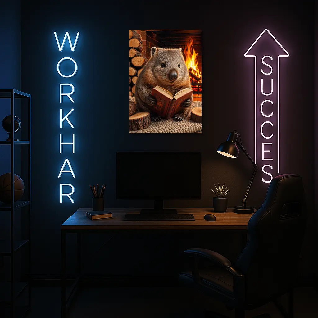 Wombat Reading Book By Cozy Fireplace – Wall Art