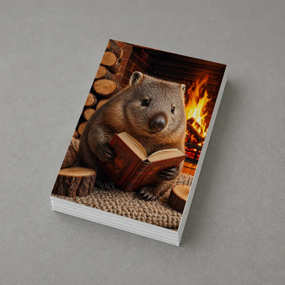 Wombat Reading Book By Cozy Fireplace – Postcards