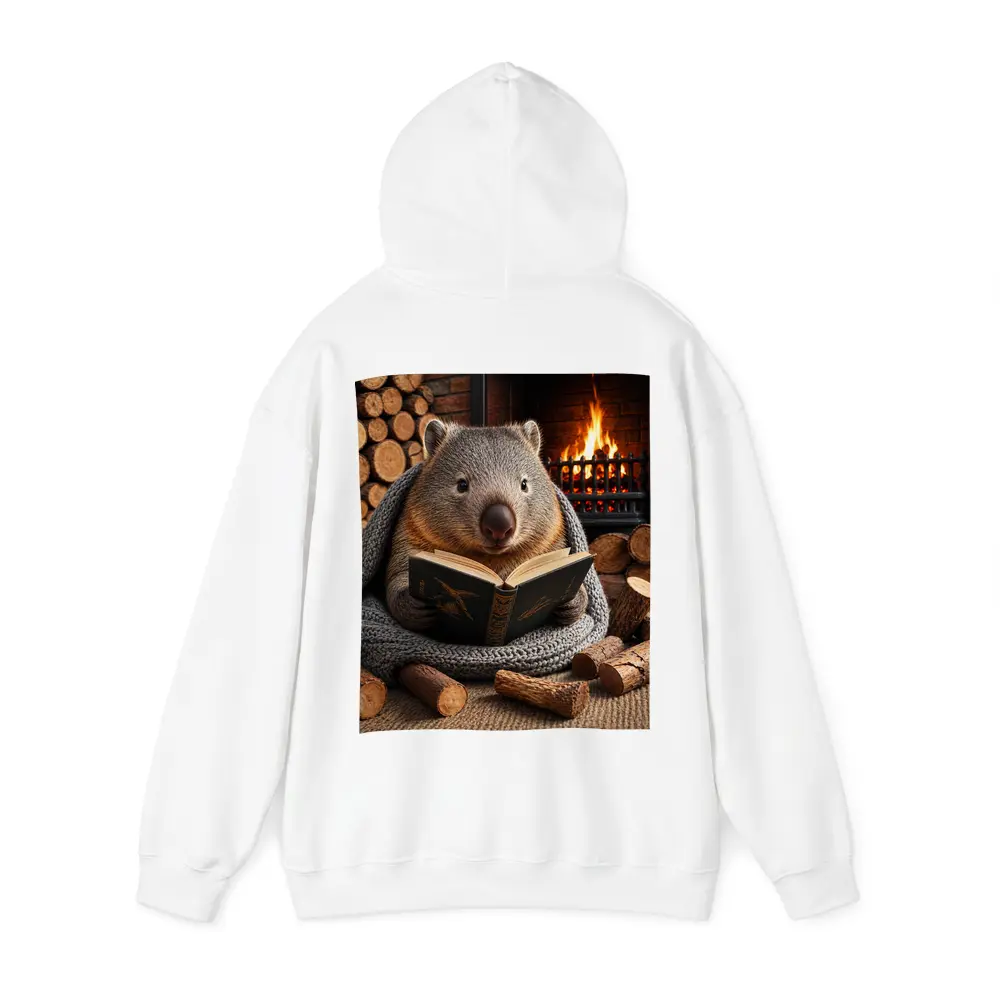 Wombat Reading Book by Cozy Fireplace – Hoodies