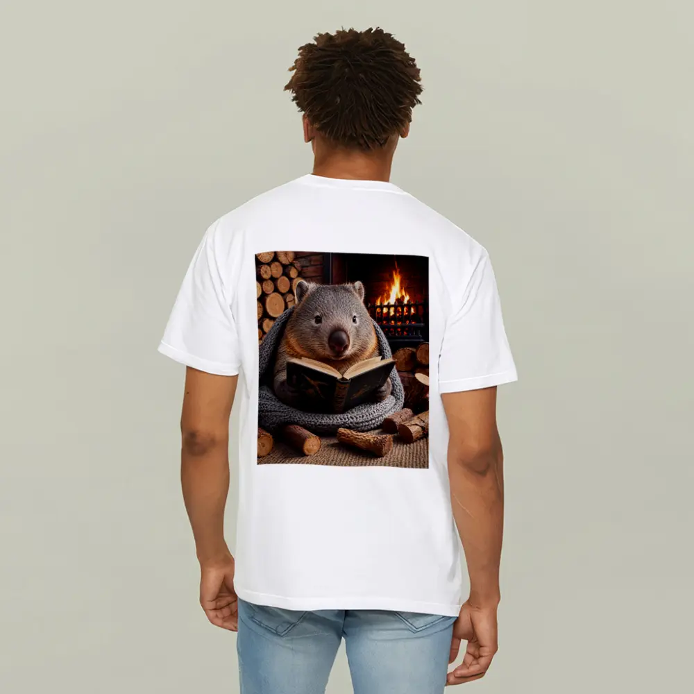 Wombat Reading Book by Cozy Fireplace – T-Shirts