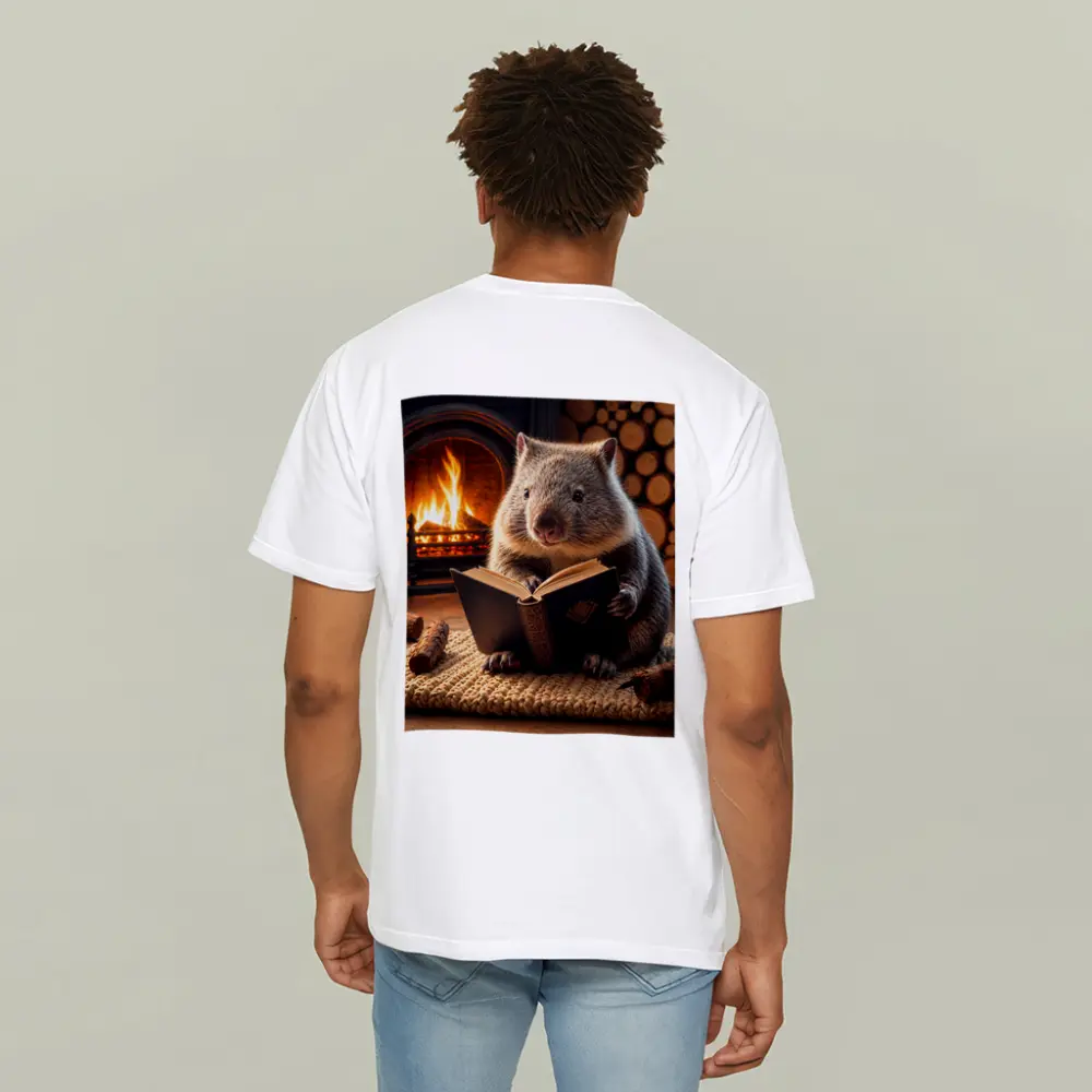 Wombat Reading Book By Cozy Fireplace – T-Shirts